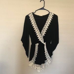 Super cute black and white lace romper
